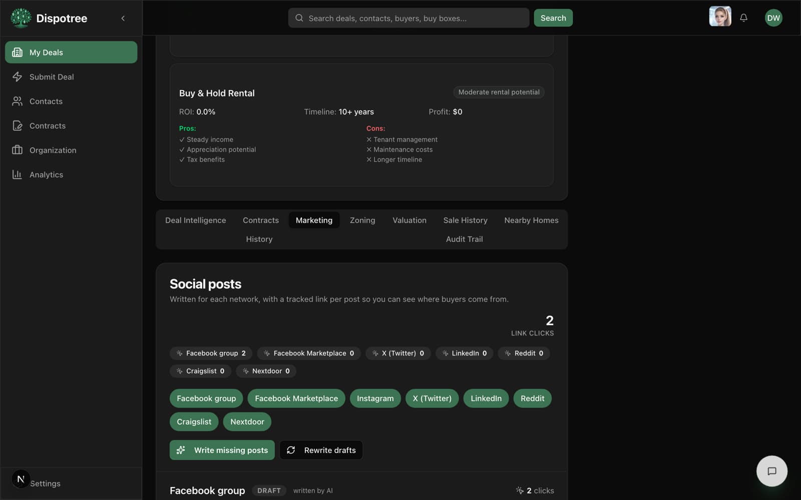 Social posts with tracked links
